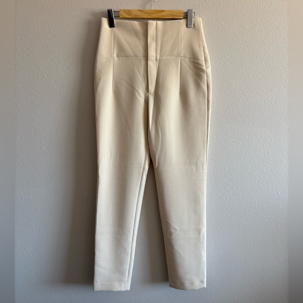 Women's Cream Tailored High-Waist Pants